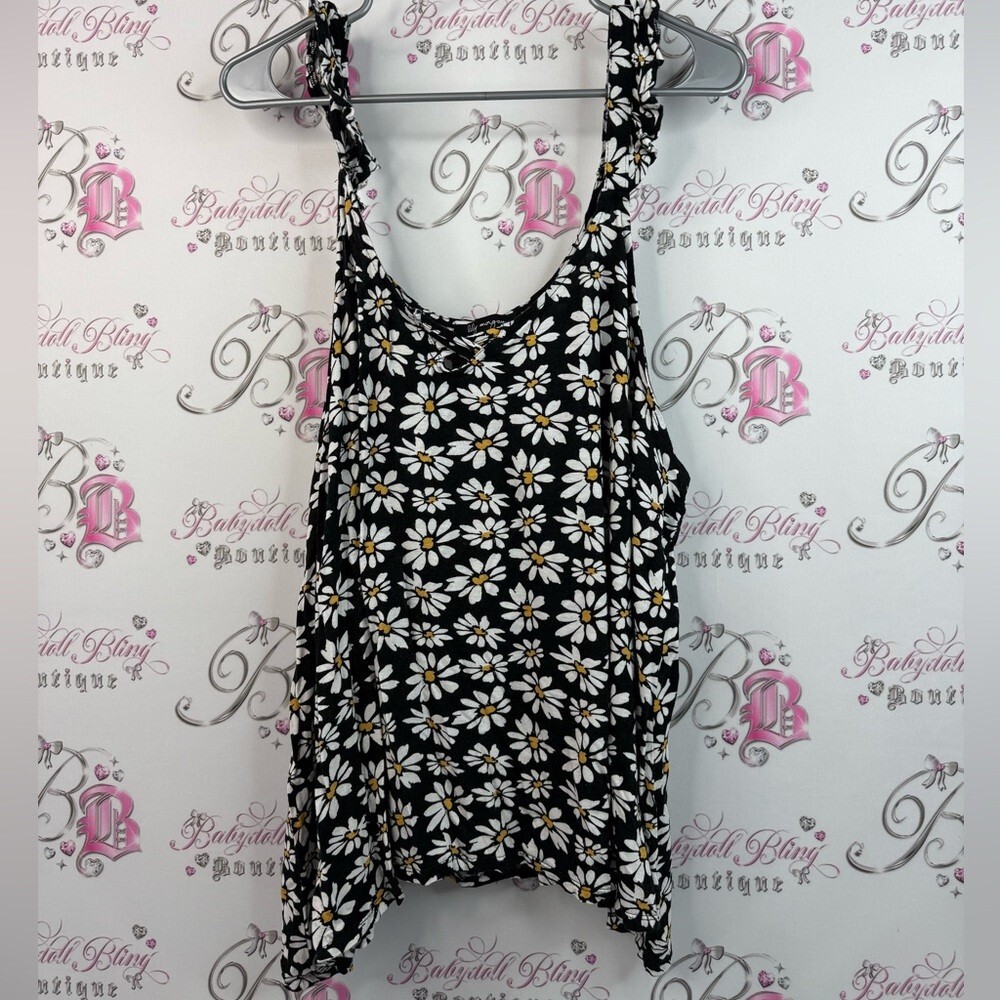 Lily Morgan tank top flowers Daisy Print Sleeveless Tank Top - Black and White